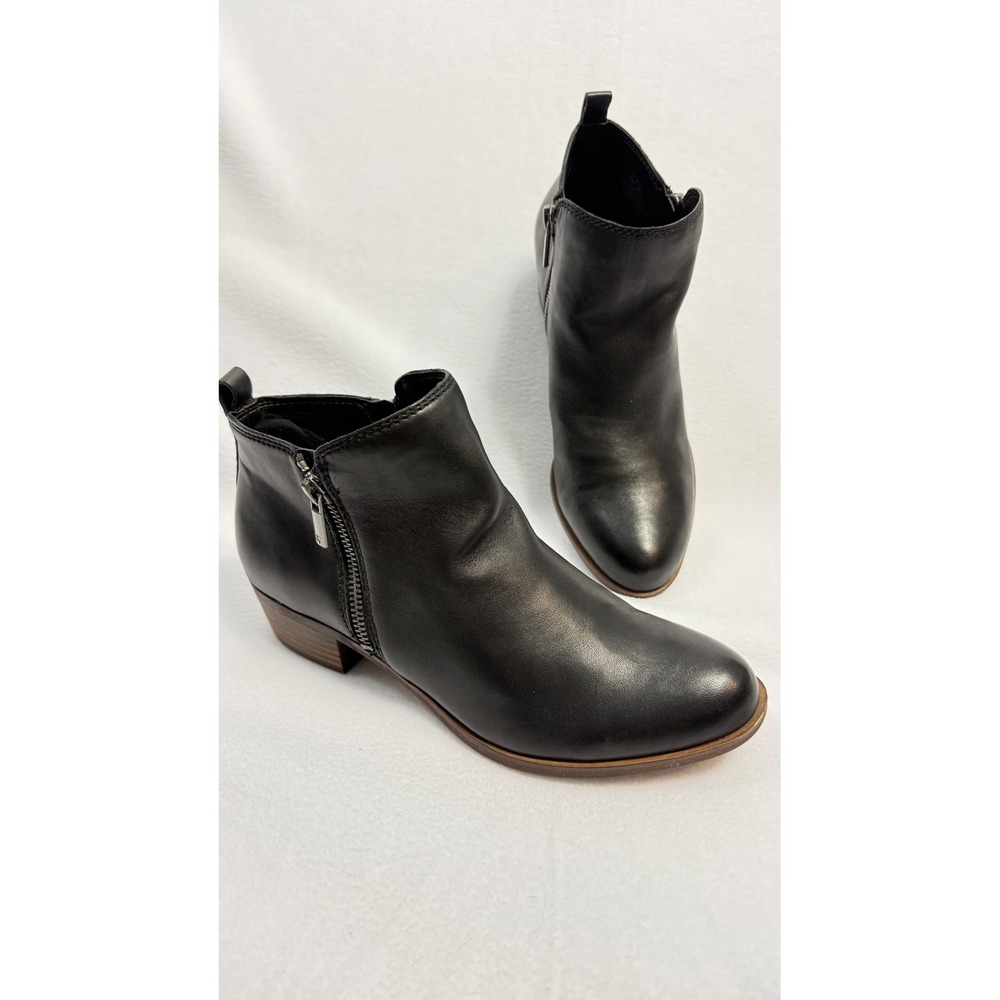 Lucky Brand Basel Ankle Boots Black Leather Zip Block Heel Womens 8M NWOT